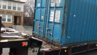 A blue storage container.