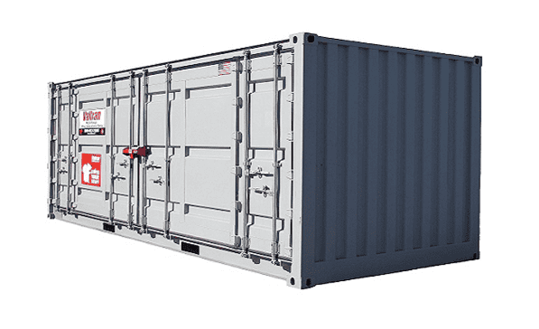Twenty foot storage container with side door.