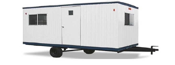 A white eight by twenty-four single office trailer with black trim.