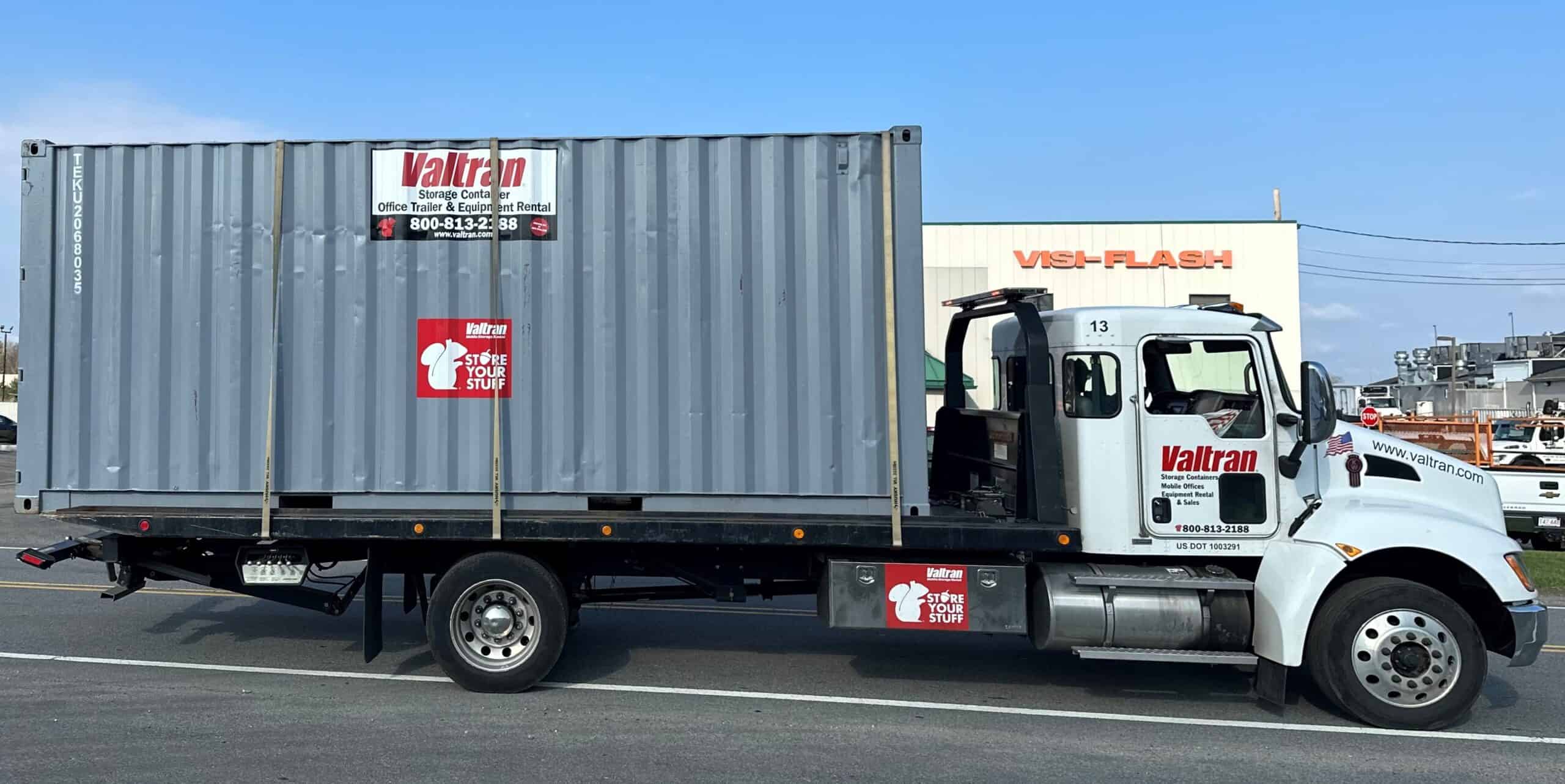 Portable storage container on truck