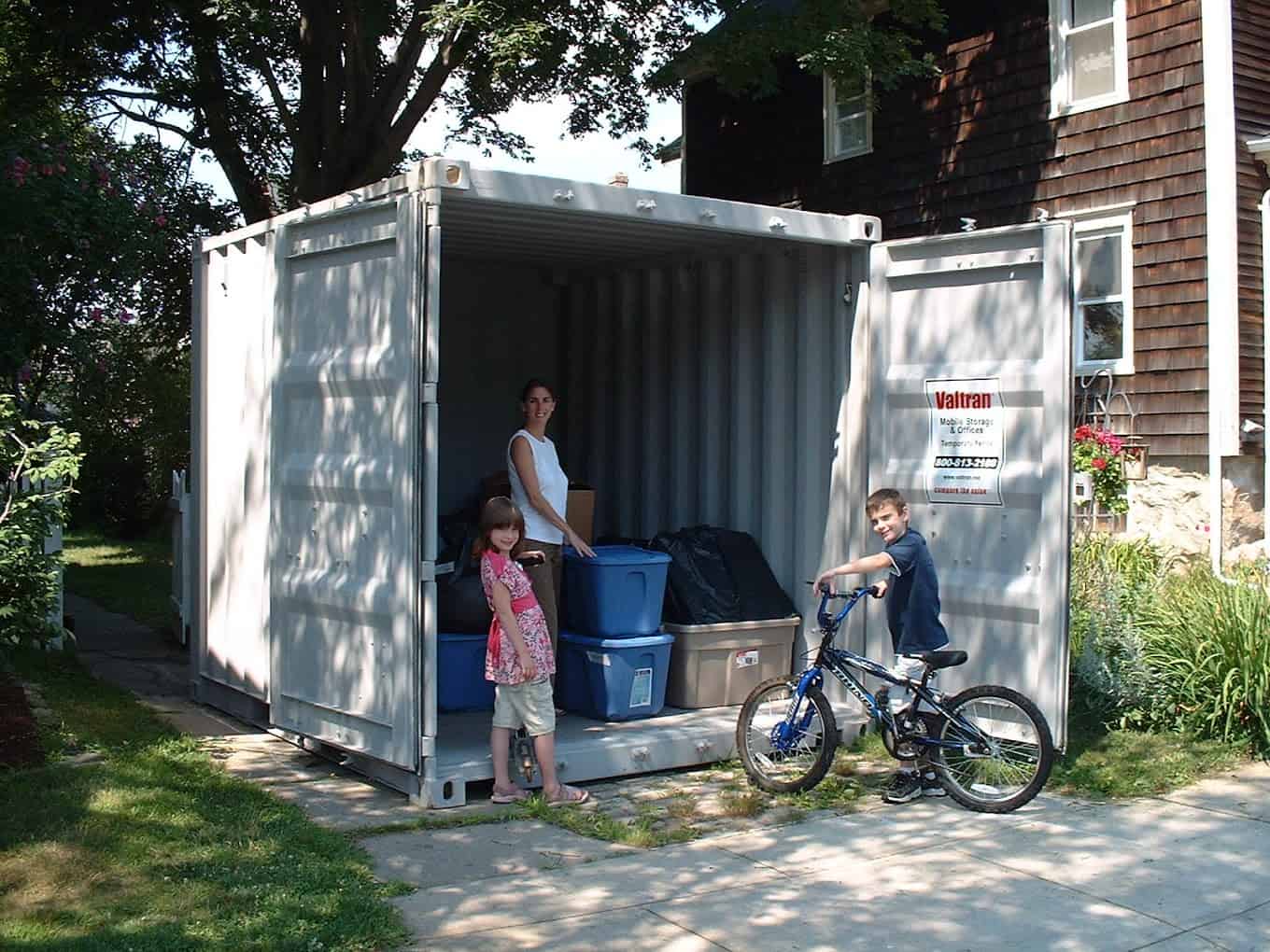 Family in shipping container
