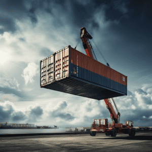 Crane moving shipping container