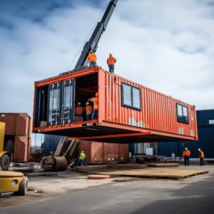 Shipping container being raised