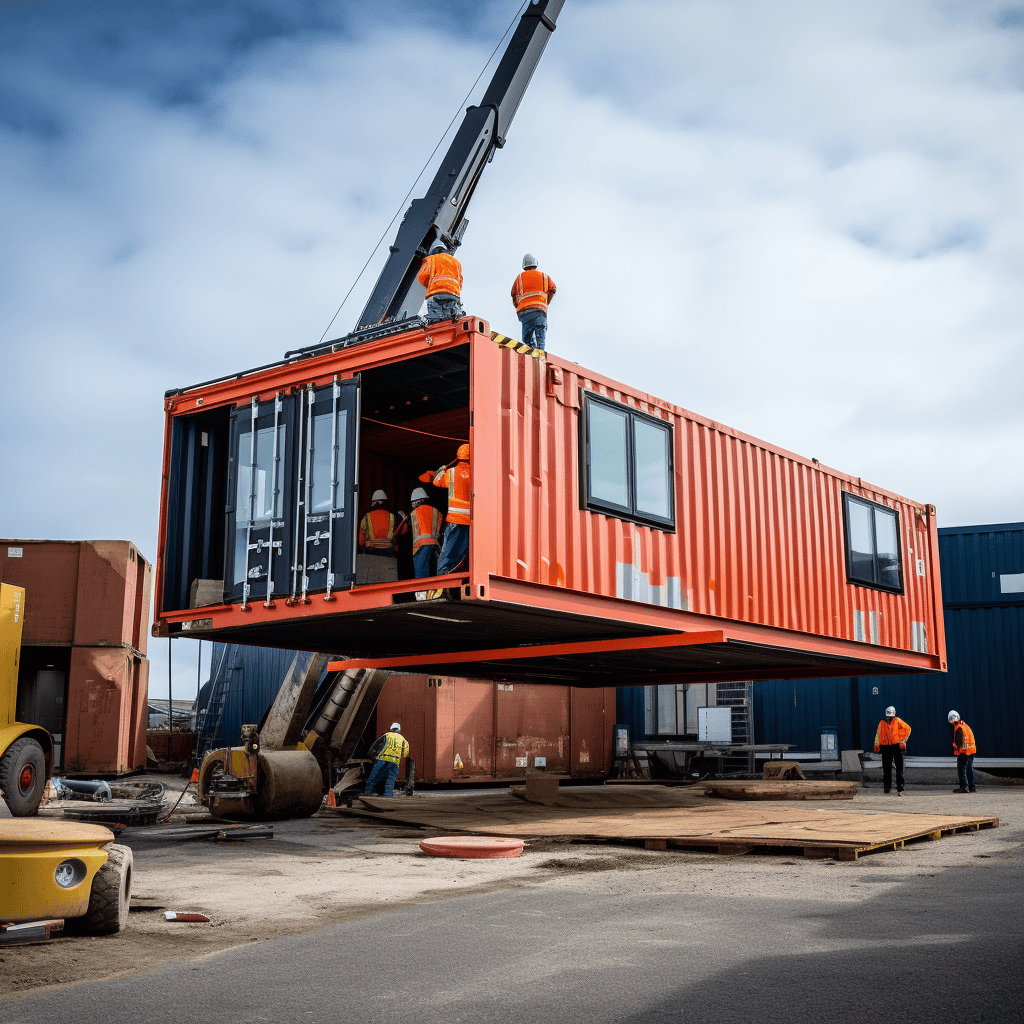 Shipping container being raised