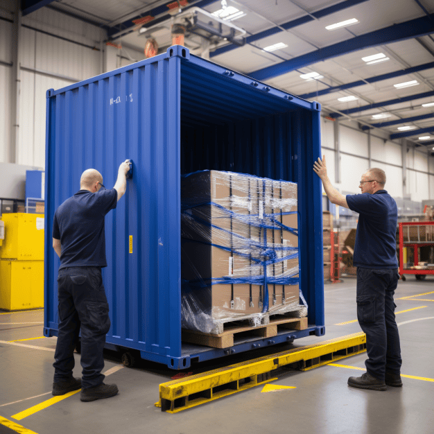 Men loading shipping container