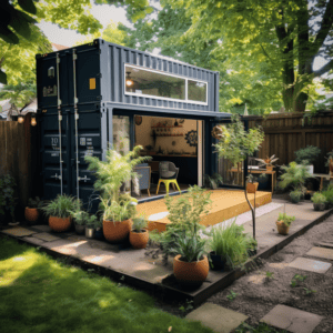 Shipping container housing in yard